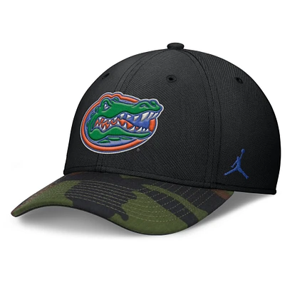 Men's Jordan Brand Black/Camo Florida Gators 2024 Military Appreciation Rise Swoosh Performance Flex Hat