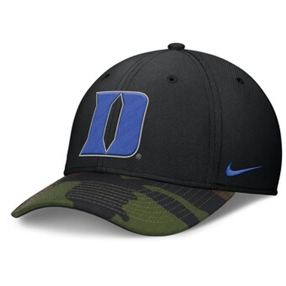 Men's Nike Black/Camo Duke Blue Devils 2024 Military Appreciation Rise Swoosh Performance Flex Hat