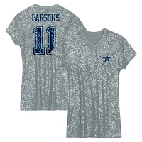 Girls Youth Micah Parsons Silver Dallas Cowboys Sequin Player Name & Number V-Neck Dress