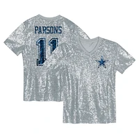 Girls Youth Micah Parsons Silver Dallas Cowboys Sequin V-Neck Fashion Jersey