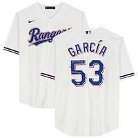 Adolis Garcia Texas Rangers Autographed White Nike Replica Jersey with "23 WS Champs" Inscription
