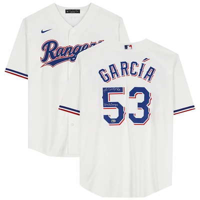 Adolis Garcia Texas Rangers Autographed White Nike Replica Jersey with "23 WS Champs" Inscription