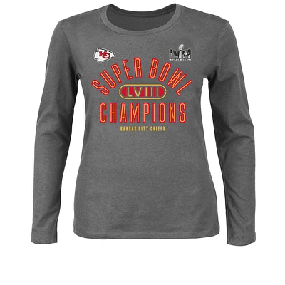 Women's  Heather Charcoal Kansas City Chiefs Super Bowl LVIII Champions Plus Under the Lights Long Sleeve T-Shirt