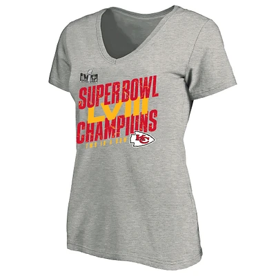 Women's  Heather Gray Kansas City Chiefs Super Bowl LVIII Champions Plus Iconic Victory V-Neck T-Shirt