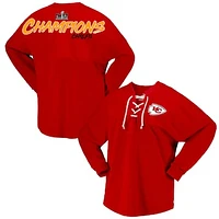 Women's  Red Kansas City Chiefs Super Bowl LVIII Champions Lace-Up Long Sleeve Jersey T-Shirt