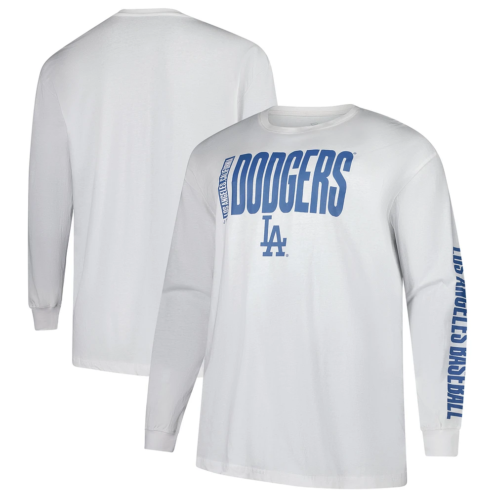 Men's Profile White Los Angeles Dodgers Big & Tall Two-Hit Graphic Long Sleeve T-Shirt