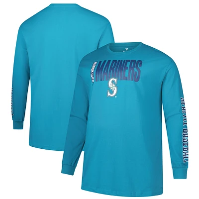 Men's Profile Aqua Seattle Mariners Big & Tall Two-Hit Graphic Long Sleeve T-Shirt