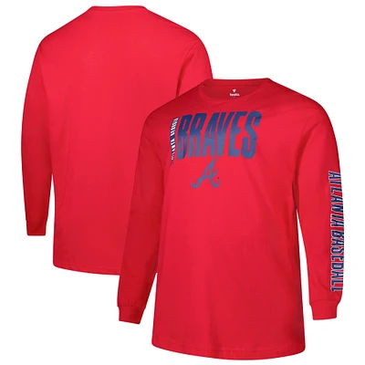 Men's Profile Red Atlanta Braves Big & Tall Two-Hit Long Sleeve T-Shirt