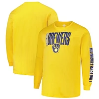 Men's Profile Gold Milwaukee Brewers Big & Tall Two-Hit Graphic Long Sleeve T-Shirt