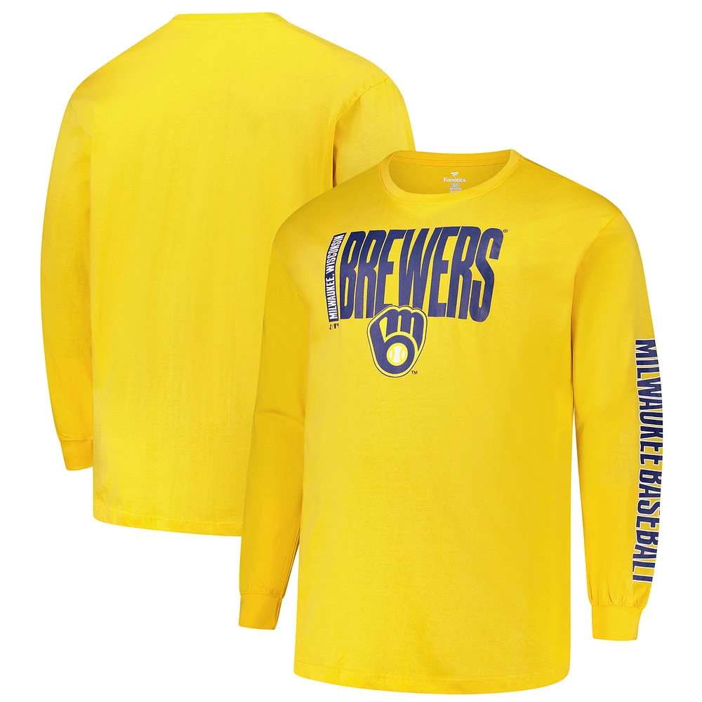 Men's Profile Gold Milwaukee Brewers Big & Tall Two-Hit Graphic Long Sleeve T-Shirt