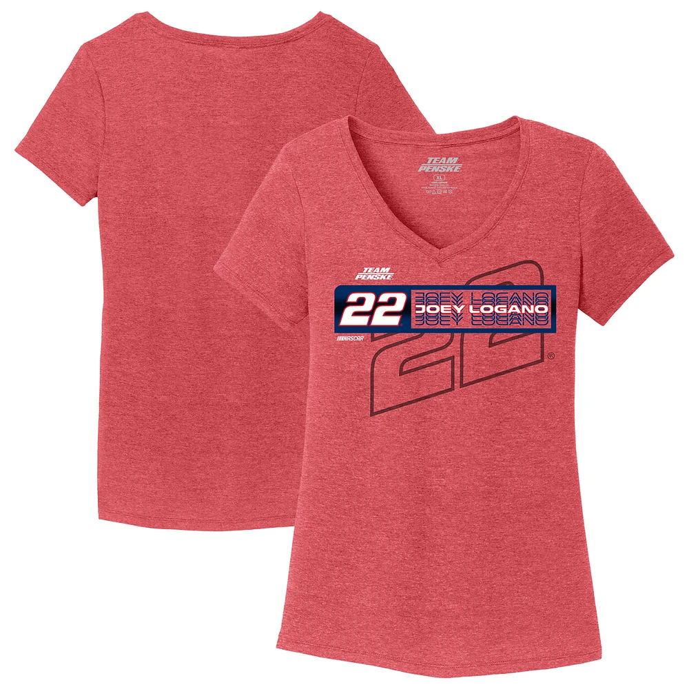 Women's Team Penske Heather Red Joey Logano Tri-Blend V-Neck T-Shirt