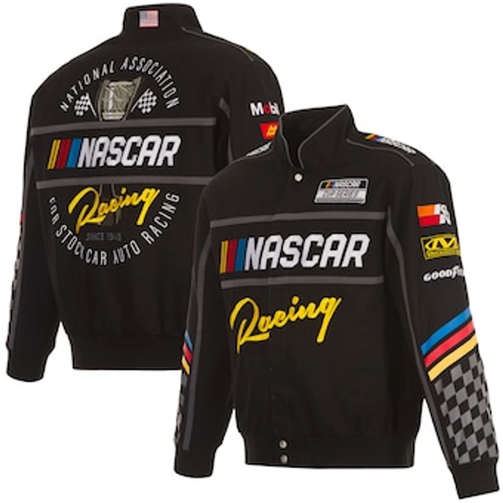 Men's JH Design  Black NASCAR Twill Driver Uniform Full-Snap Jacket