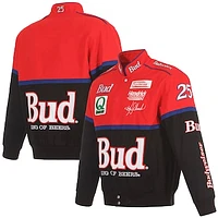 Men's JH Design  Black/Red Ken Schrader Bud King of Beers Twill Driver Uniform Full-Snap Jacket