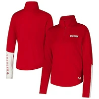 Women's Under Armour Red Wisconsin Badgers Gameday Knockout Sleeve Hit Quarter-Zip Jacket