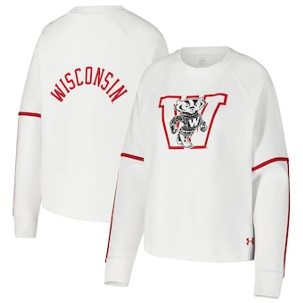 Women's Under Armour White Wisconsin Badgers Gameday Double Knit Pullover Sweatshirt