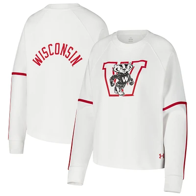 Women's Under Armour White Wisconsin Badgers Gameday Double Knit Pullover Sweatshirt