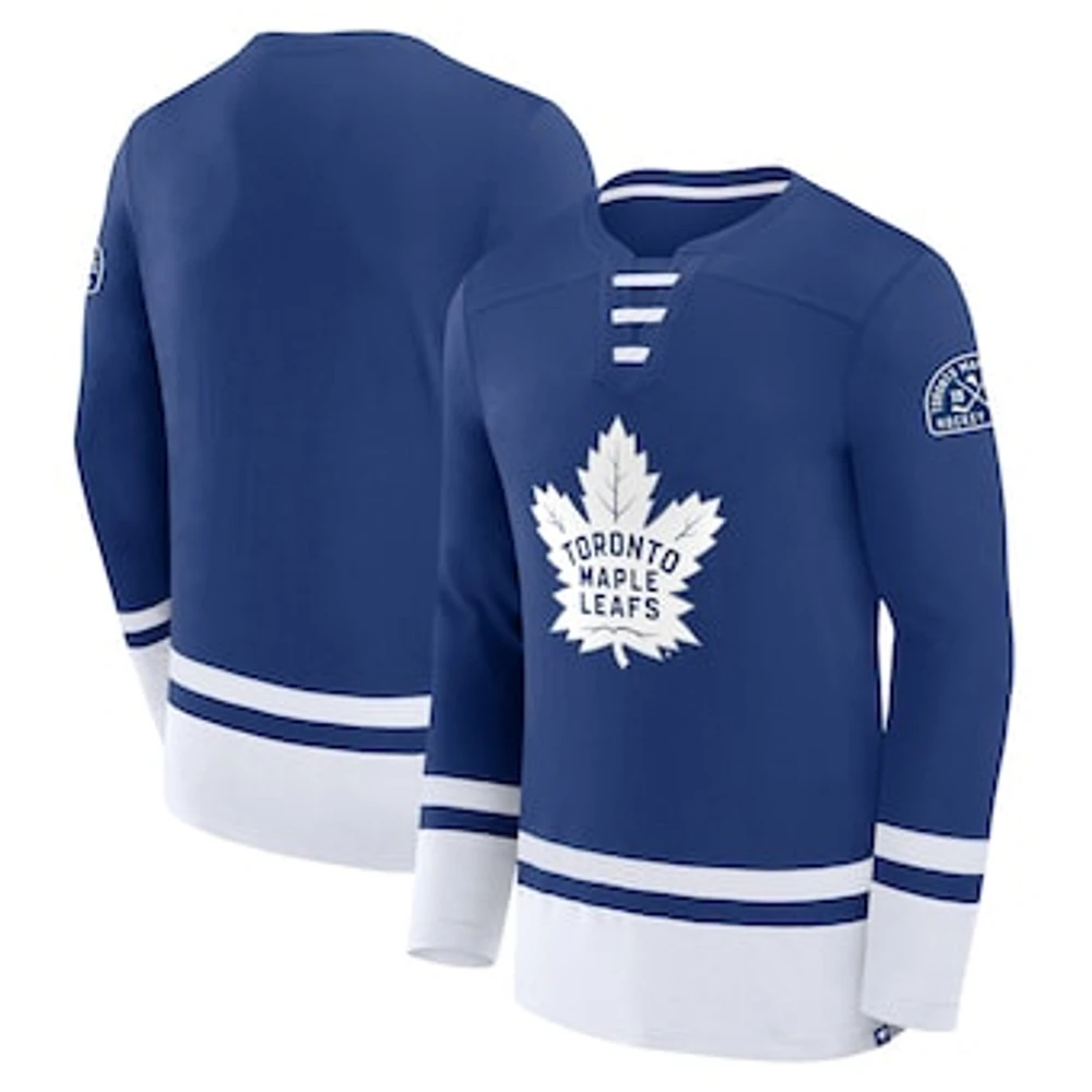 Men's Fanatics Blue Toronto Maple Leafs Lace-Up High Point Long Sleeve T-Shirt