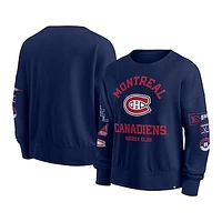 Women's Fanatics  Navy Montreal Canadiens Oversized Go Team Pullover Sweatshirt