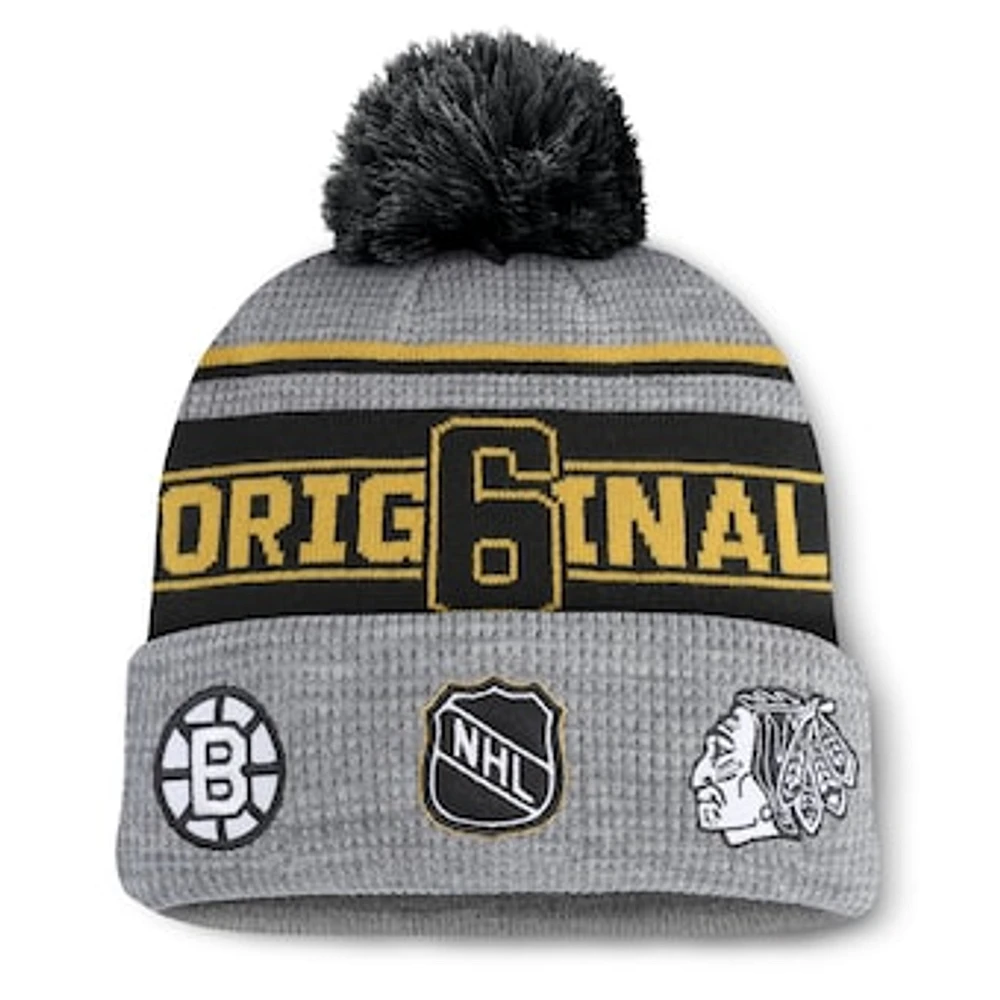 Men's Fanatics Heather Gray NHL-Logo Lumberjack Cuffed Knit Hat with Pom