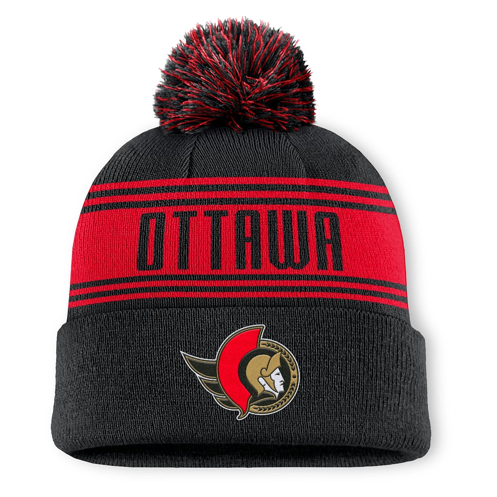 Men's Fanatics Black Ottawa Senators Enforcer Knit Hat with Pom