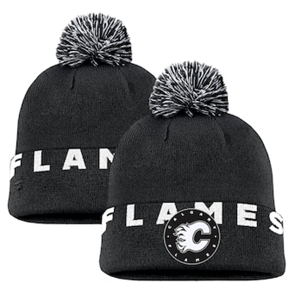 Men's Fanatics Black Calgary Flames High Stick Cuffed Knit Hat with Pom