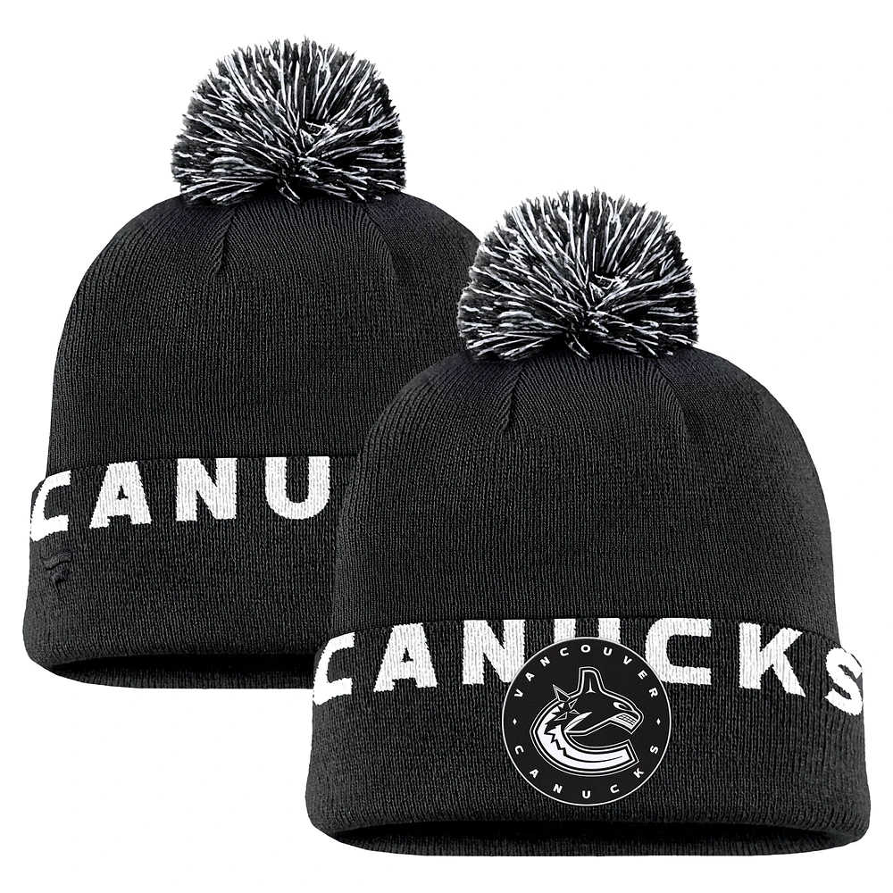 Men's Fanatics Black Vancouver Canucks High Stick Cuffed Knit Hat with Pom