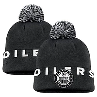 Men's Fanatics Black Edmonton Oilers High Stick Cuffed Knit Hat with Pom