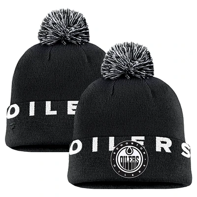 Men's Fanatics Black Edmonton Oilers High Stick Cuffed Knit Hat with Pom