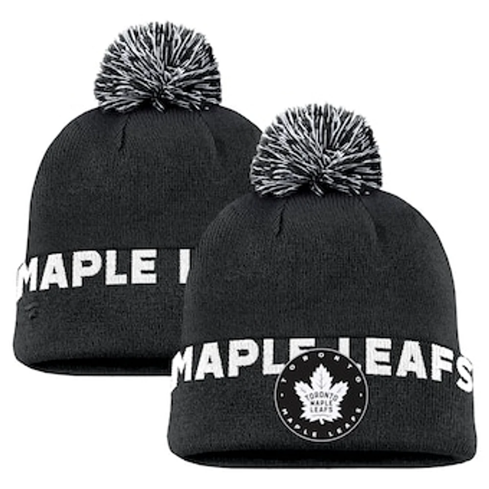 Men's Fanatics Black Toronto Maple Leafs High Stick Cuffed Knit Hat with Pom