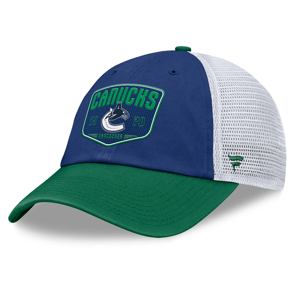 Men's Fanatics Blue/Kelly Green Vancouver Canucks One-Timer Meshback Adjustable Hat