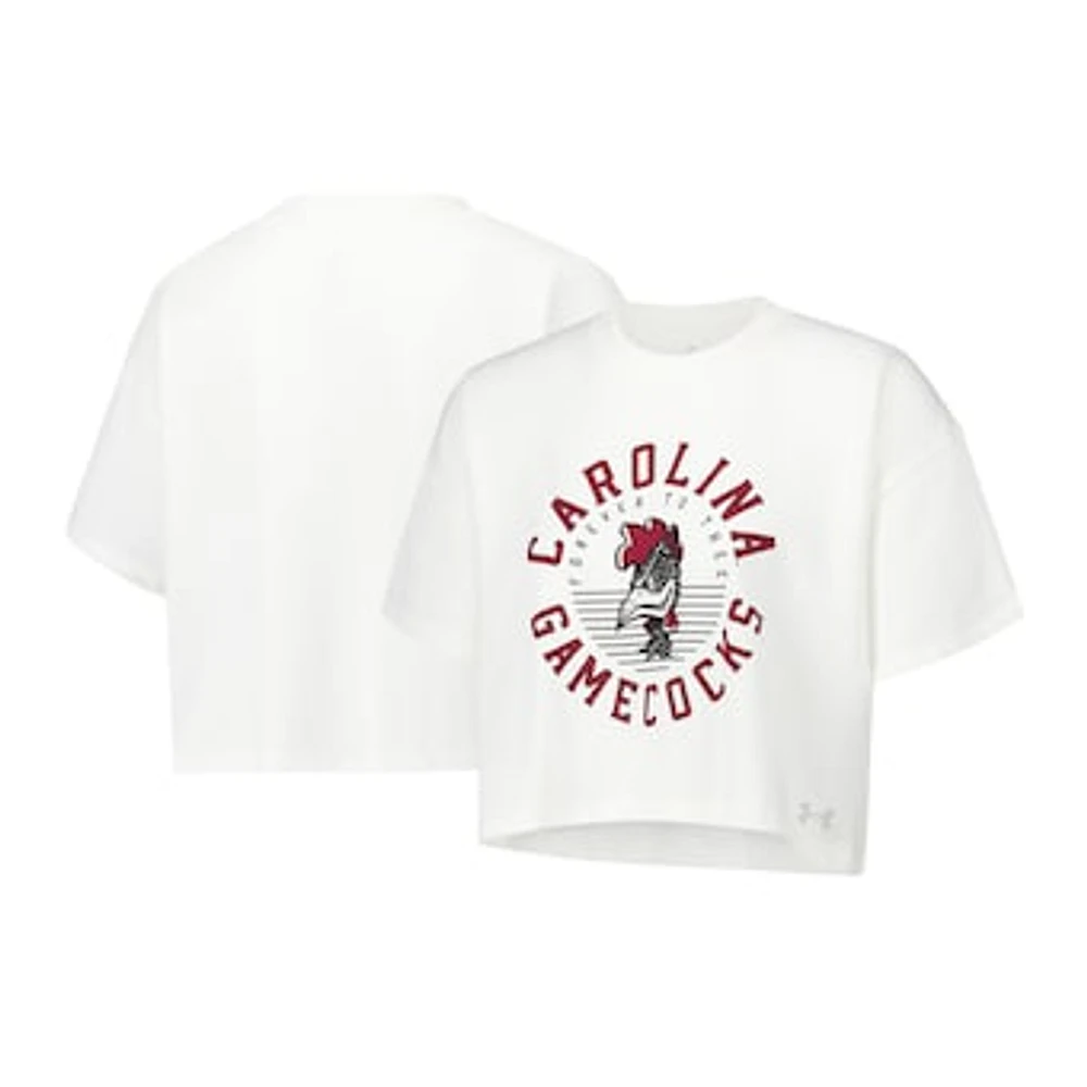 Women's Under Armour Cream South Carolina Gamecocks Iconic Heavyweight Soft Boxy Cropped T-Shirt