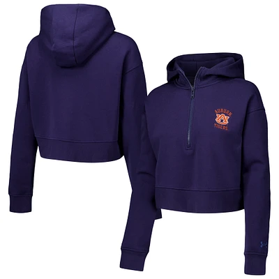 Women's Under Armour Navy Auburn Tigers Inline Modest Cropped Half-Zip Hoodie