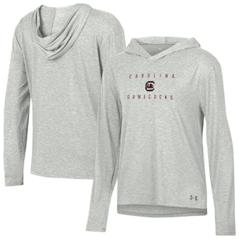 Women's Under Armour Heather Gray South Carolina Gamecocks Super-Soft Breezy Long Sleeve Tri-Blend Hoodie T-Shirt