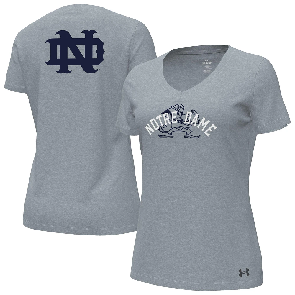 Women's Under Armour Heather Gray Notre Dame Fighting Irish Inline V-Neck T-Shirt