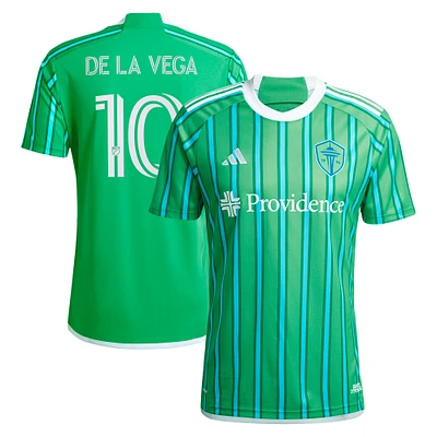 Men's adidas Pedro de la Vega Green Seattle Sounders FC 2024 The Anniversary Kit Replica Player Jersey