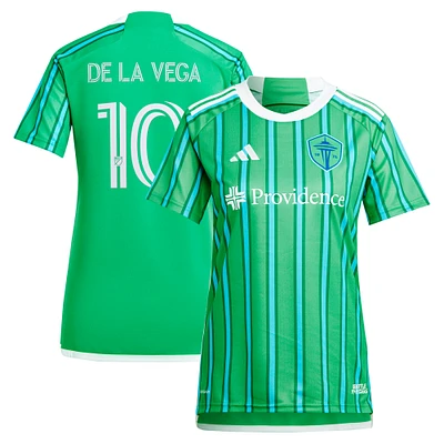 Women's adidas Pedro de la Vega Green Seattle Sounders FC 2024 The Anniversary Kit Replica Player Jersey