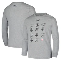 Youth Under Armour Heather Gray Wisconsin Badgers Performance Long Sleeve T-Shirt