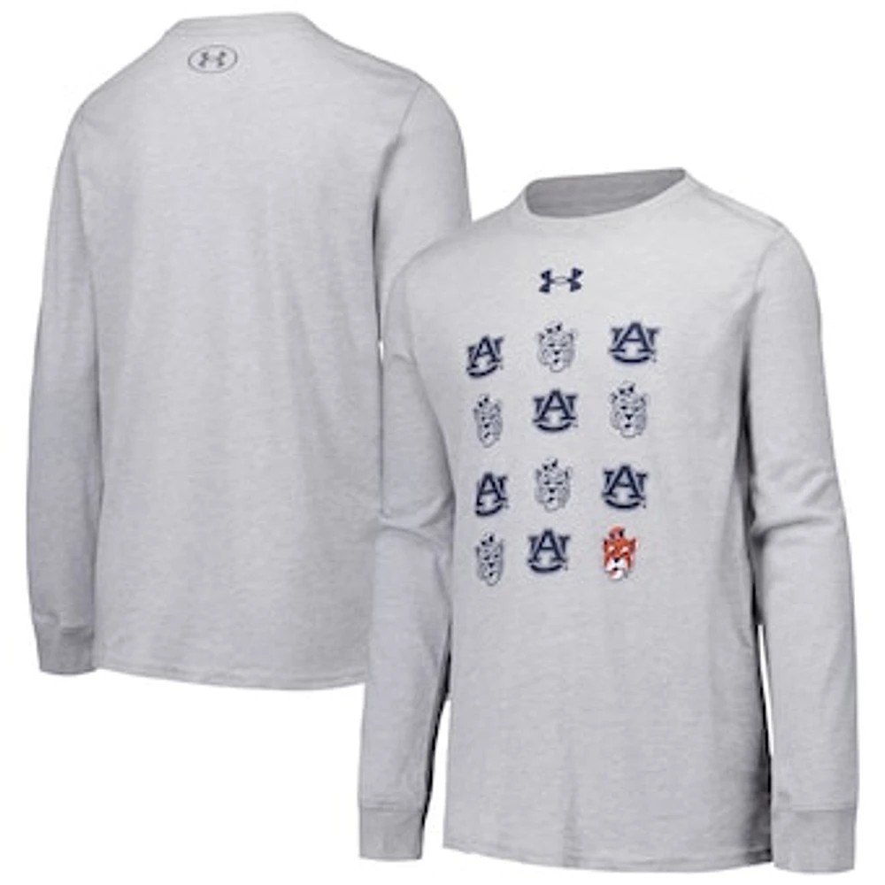 Youth Under Armour Heather Gray Auburn Tigers Performance Long Sleeve T-Shirt