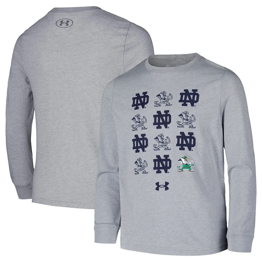 Youth Under Armour Heather Gray Notre Dame Fighting Irish Performance Long Sleeve T-Shirt