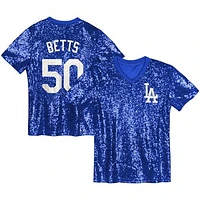 Juniors Mookie Betts Royal Los Angeles Dodgers Name & Number Sequin V-Neck Top