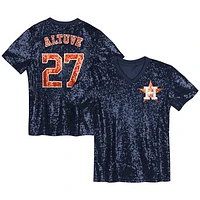 Juniors Jose Altuve Navy Houston Astros Name & Number Sequin V-Neck Top