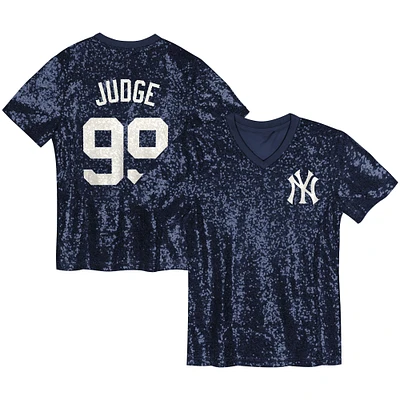 Juniors Aaron Judge Navy New York Yankees Name & Number Sequin V-Neck Top