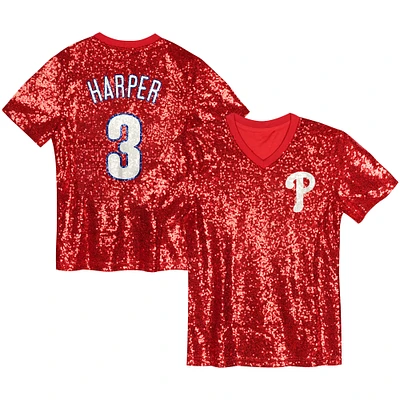 Juniors Bryce Harper Red Philadelphia Phillies Name & Number Sequin V-Neck Top