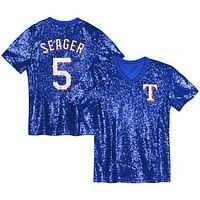 Juniors Corey Seager Royal Texas Rangers Name & Number Sequin V-Neck Top