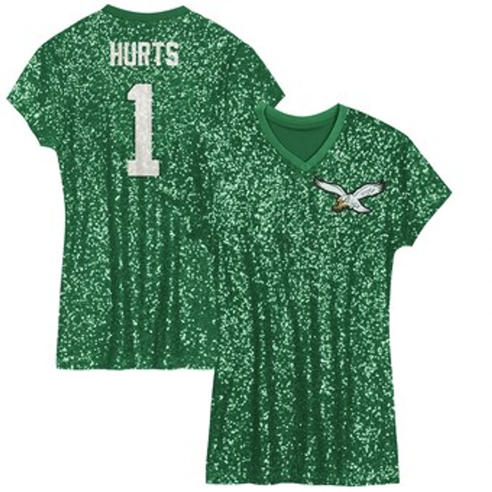 Girls Youth Jalen Hurts Kelly Green Philadelphia Eagles Sequin Player Name & Number V-Neck Dress