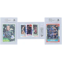 Larry Bird Boston Celtics Autographed 1981-82, 1980-81,1986-87 Topps Fleer Set #4,94,9 #1/33 Beckett Fanatics Witnessed Authenticated 3 Card Set with Multiple Inscriptions