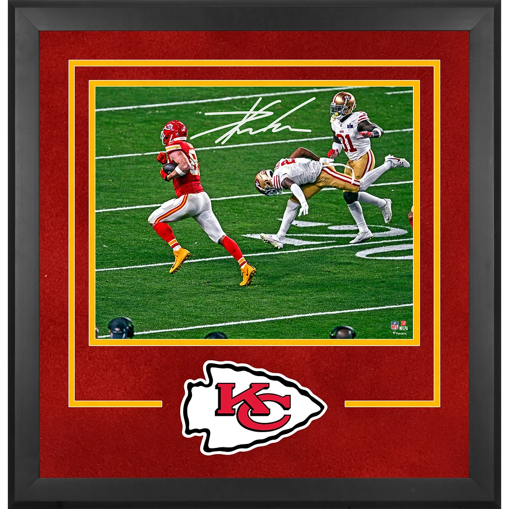 Travis Kelce Kansas City Chiefs Autographed Super Bowl LVIII Champions Deluxe Framed 16" x 20" Photograph