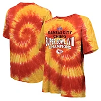 Women's Majestic Threads  Red/Gold Kansas City Chiefs Super Bowl LVIII Champions Oversized Tie-Dye T-Shirt