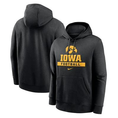 Men's Nike Black Iowa Hawkeyes Football Stack Club Fleece Pullover Hoodie