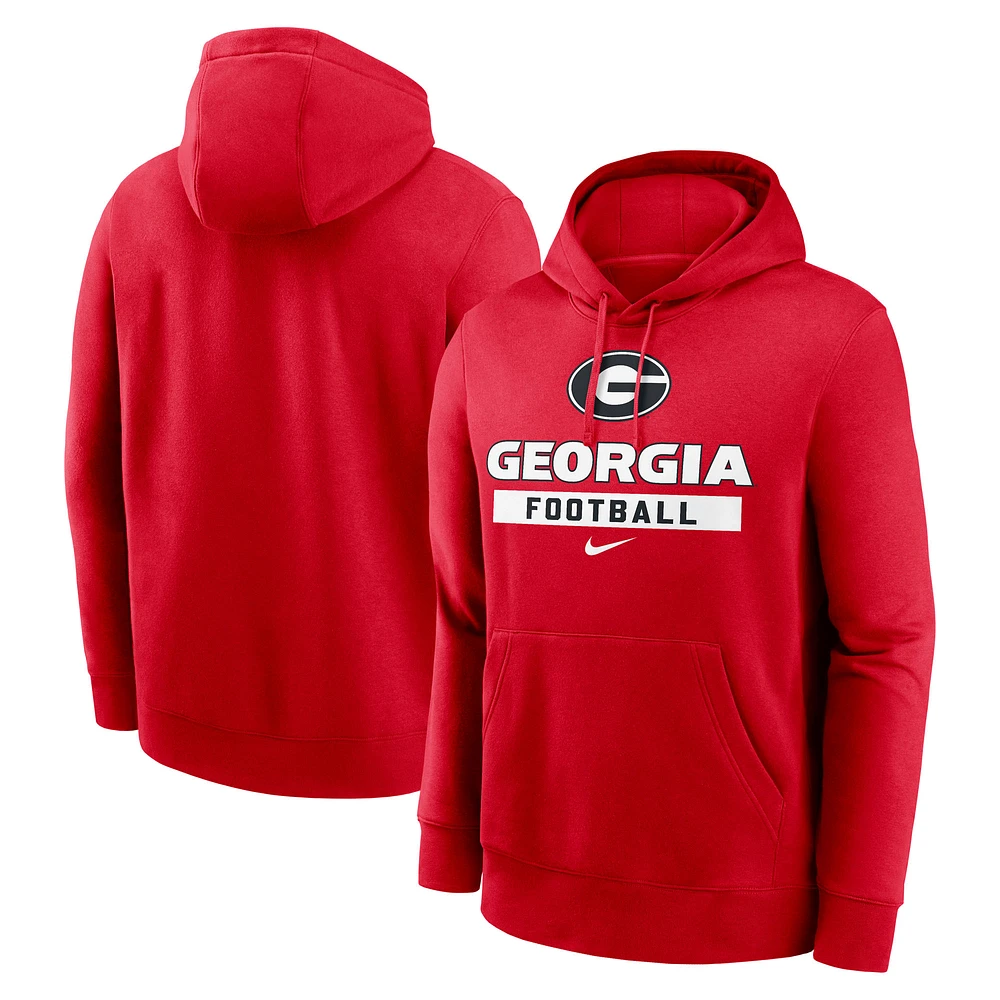 Men's Nike Red Georgia Bulldogs Football Stack Club Fleece Pullover Hoodie